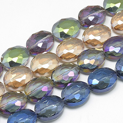 Electroplate Glass Beads Strands, Rainbow Plated, Faceted, Oval