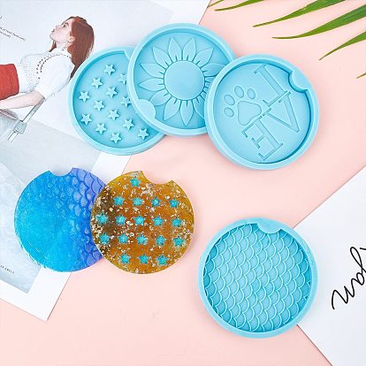 Olycraft DIY Car Coaster Silicone Molds Kits, Zinc Alloy Cabochons, Stirring Rod, 100ml Measuring Cup Silicone Glue Tools, Disposable Latex Finger Cots