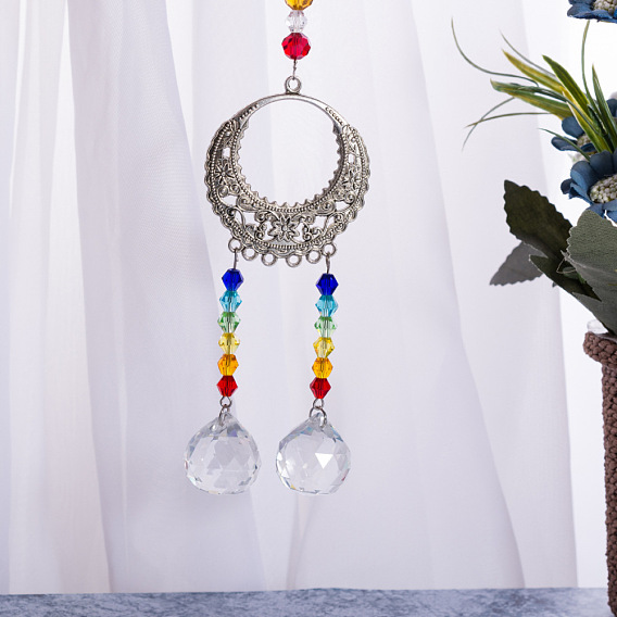 Candelabro prisma de los suncatchers, colgante colgante de bolas de cristal de chakra, con eslabones de aleación de anillo y cadena portacables de hierro, facetados