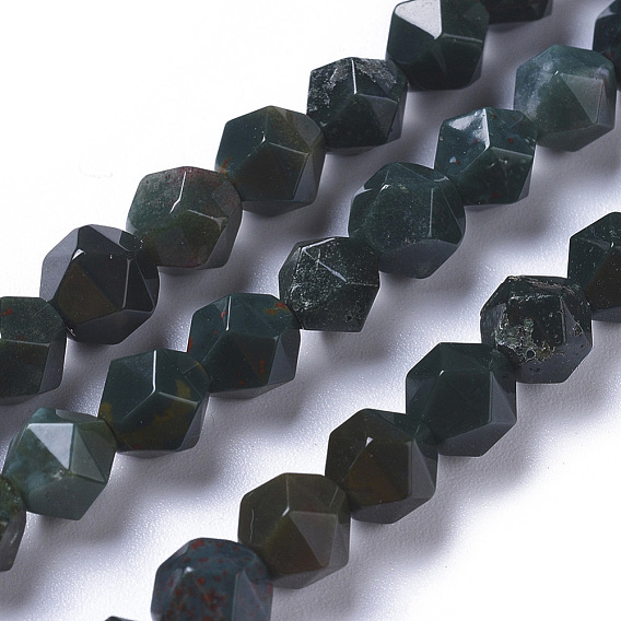 Natural Bloodstone Beads Strands, Heliotrope Stone Beads, Star Cut Round Beads, Faceted