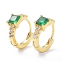 Brass Inlaid Cubic Zirconia Hoop Earrings, Real 18K Gold Plated, Square, Cadmium Free & Lead Free
