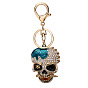 Alloy Rhinestone Pendant Keychain, with Alloy Key Rings and Lobster Claw Clasps, Long-Lasting Plated, Skull