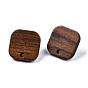 Walnut Wood Stud Earring Findings, with Hole and 304 Stainless Steel Pin, Square