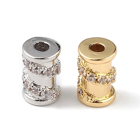 Rack Plating Brass Micro Pave Clear Cubic Zirconia Beads, Cadmium Free & Lead Free, Long-Lasting Plated, Column