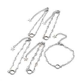 201 Stainless Steel Link Bracelet Settings Fit for Cabochons, with 304 Stainless Steel Tray, Bracelet Making with Link Chains