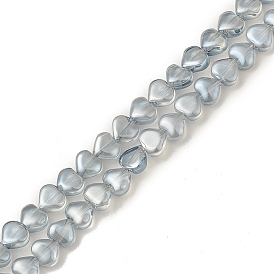 Electroplate Transparent Glass Beads Strands, Pearl Luster Plated, Heart