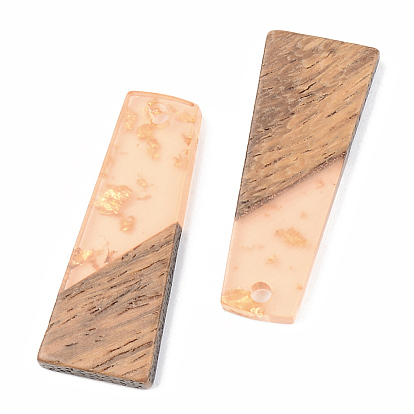Colgantes de resina transparente y madera de nogal, con lámina de oro, trapezoide