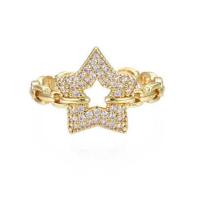 Открытое кольцо-манжета с кубическим цирконием и пентаграммой, массивное женское кольцо из латуни с покрытием из настоящего золота 18k, без никеля 