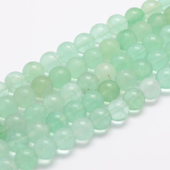 Verdes naturales perlas fluorita hebras, Grado B, rondo