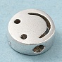 925 Sterling Silver Beads, Flat Round with Smiling Face, with S925 Stamp