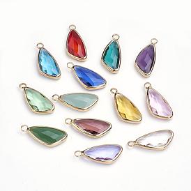 Glass Pendants, with Brass Findings, Faceted, Triangle, Golden