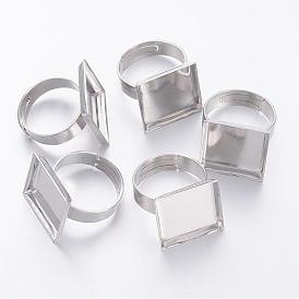 Tiges à anneau en laiton , des composants d'anneau de garniture, pour la fabrication de bijoux, réglable, carrée, 17.5mm, 16mm
