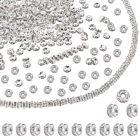 Perles d'espacement de strass en laiton d'élite de pandahall, Grade a, bride droite, couleur argent plaqué, rondelle
