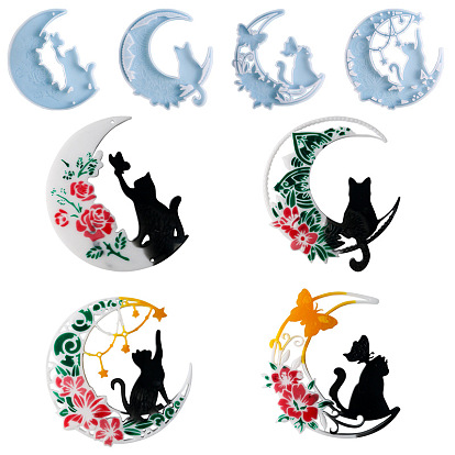 DIY Silicone Moon & Cat & Flower Pendant Molds, Resin Casting Molds, for UV Resin, Epoxy Resin Jewelry Making
