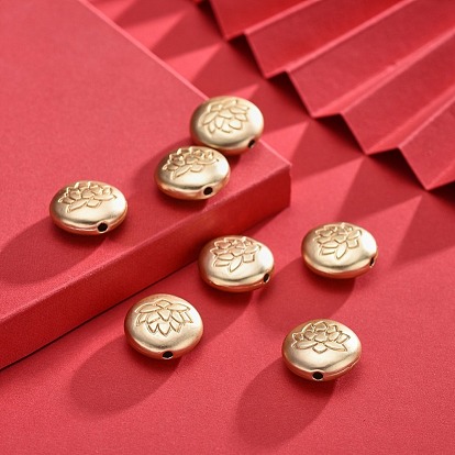 Tibetan Style Alloy Beads, Flat Round with Lotus, Lead Free & Nickel Free & Cadmium Free