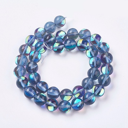 Synthetic Moonstone Beads Strands, Holographic Beads, Round