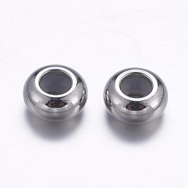 316L Surgical Stainless Steel Beads, with Rubber Inside, Slider Beads, Stopper Beads, Rondelle