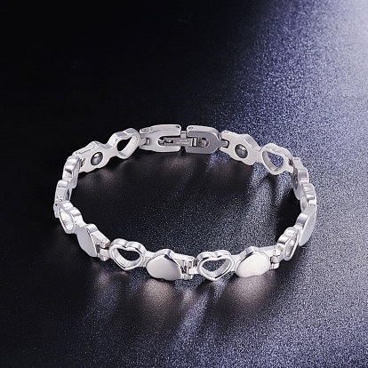 SHEGRACE Alloy Couple Bracelets, with Magnetic Hematite, Heart