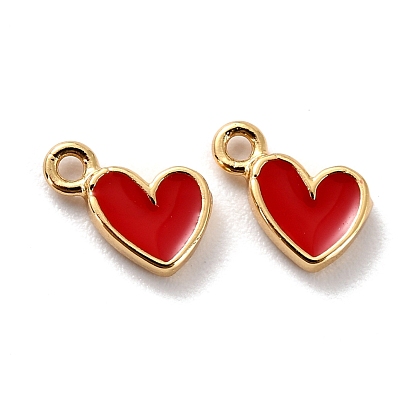Brass Enamel Pendants, Long-Lasting Plated, Cadmium Free & Lead Free, Real 18K Gold Plated, Heart