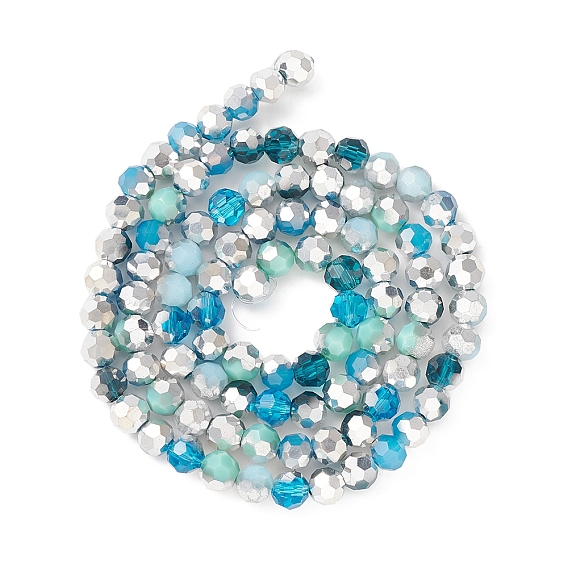 Perles en verre electroplate, à facettes (32 facettes), demi-argenté, ronde