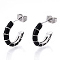 Enamel C-shape Stud Earrings, Stainless Steel Color 304 Stainless Steel Half Hoop Earrings for Women