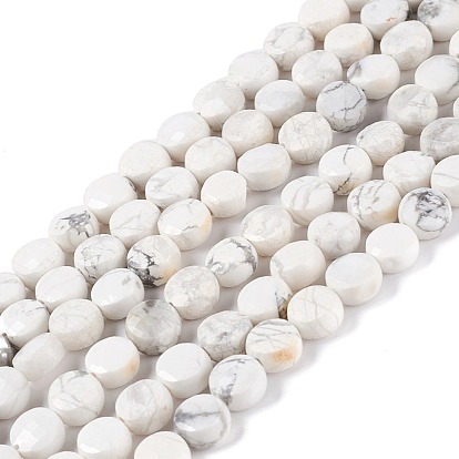 Natural Howlite Beads Strands, Faceted, Flat Round