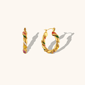 Colorful Oil Drip Braided Pattern Earrings - Minimalist Fashion 18K Gold Plated Stainless Steel Jewelry for Women