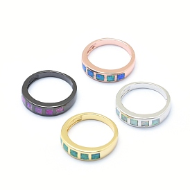 Synthetic Opal Finger Rings, with Brass Findings, Long-Lasting Plated, Size 7