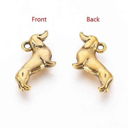 Tibetan Style Alloy Puppy Pendants, Sausage Dog/Dachshund Charms, Cadmium Free & Lead Free, 13x18x4mm, Hole: 2mm, about 584pcs/1000g