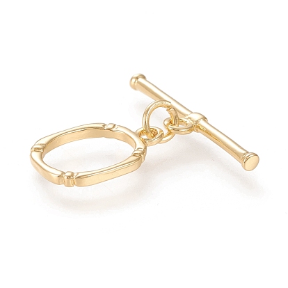 Brass Toggle Clasps, with Jump Rings, Long-Lasting Plated, Oval