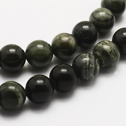 Hilos de perlas de piedra de encaje de madera verde natural, rondo