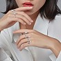 925 anillo de puño abierto con letra inicial de plata esterlina, anillo de circonita cúbica transparente para mujer, Platino