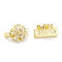 Rack Plating Brass Pave Cubic Zirconia Slide Charms, Cadmium Free & Lead Free, Long-Lasting Plated, Flower