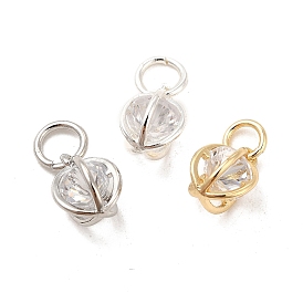 Rack Plating Brass Clear Cubic Zirconia Pendants, Long-Lasting Plated, Cadmium Free & Lead Free, with Jump Ring, Diamond
