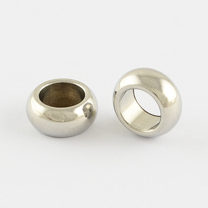 201 Stainless Steel Large Hole Rondelle Beads, 11x5mm, Hole: 7mm
