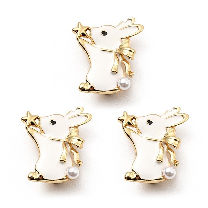 Rabbit with ABS Pearl Beaded Enamel Pin, Golden Alloy Animal Brooch for Backpack Clothes, Cadmium Free & Lead Free