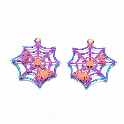 201 Stainless Steel Pendants, Ion Plating(IP), Halloween Spider and Web