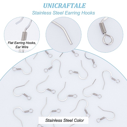 Ion Plating(IP) 304 Stainless Steel French Earring Hooks, Flat Earring Hooks, Ear Wire, with Horizontal Loop