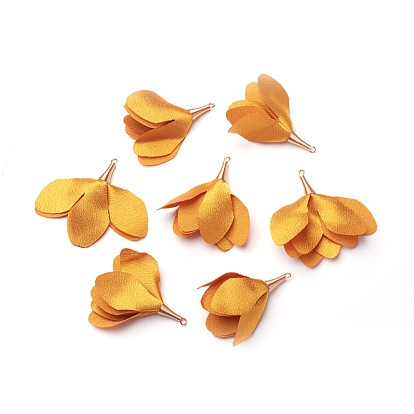 Iron Big Pendants, with Silk, Flower, Golden
