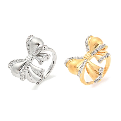 Bagues réglables en laiton à micro-pavé de zircon cubique, bowknot