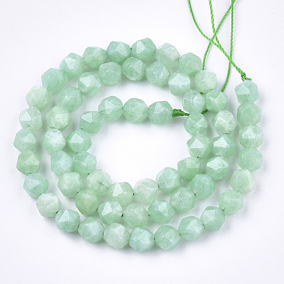 Natural Myanmar Jade/Burmese Jade Beads Strands, Star Cut Round Beads, Faceted