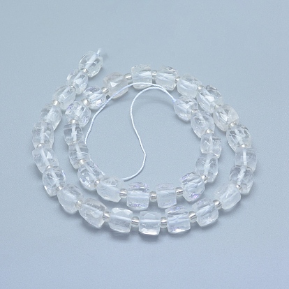 Natural Quartz Crystal Beads Strands, Rock Crystal, Faceted, Cube