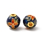 Alloy Beads, with Enamel, Golden, Round with Flower