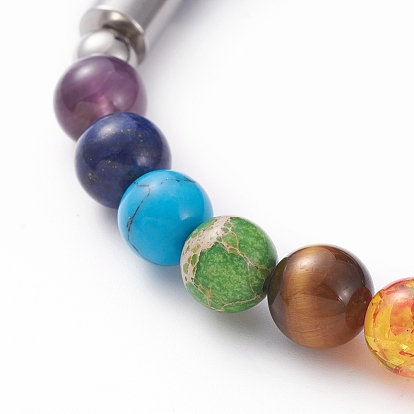 Chakra bijoux, tressés unisexe bracelets cuir cordon, avec des perles naturelles et synthétiques pierres précieuses, Perles en résine, 304 fermoirs magnétiques en acier inoxydable et boîte d'emballage en carton