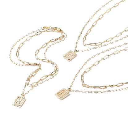 2шт 2 прямоугольные латунные ожерелья с подвесками из начальных букв, ожерелья с цепочками из скрепок для мужчин и женщин
