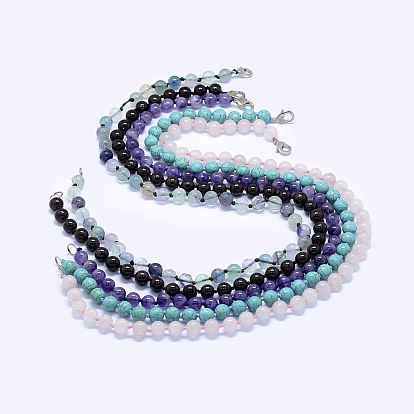 Colliers naturels et synthétiques en perles mélangées, avec les accessoires en laiton, ronde