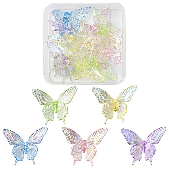 Cuentas acrílicas transparentes iridiscentes de arco iris chapadas en UV., mariposa