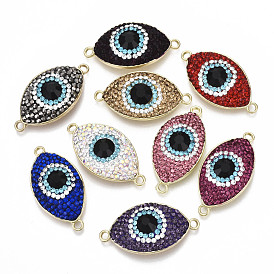 Alloy Links Connectors, with Polymer Clay Rhinestone, Light Gold, Evil Eye, Cadmium Free & Lead Free