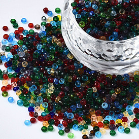 Perles de verre rondes de semences, couleurs transparentes, trou rond