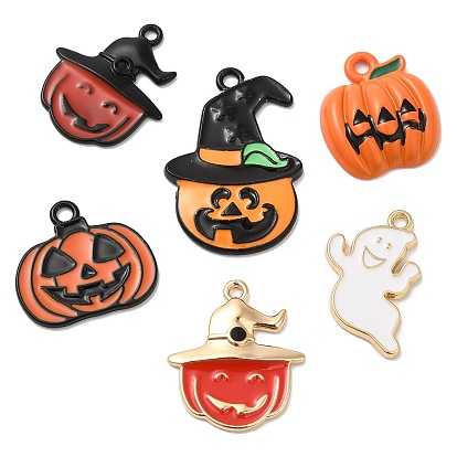 Halloween Alloy Enamel Pendants, Long-Lasting Plated, Cadmium Free & Nickel Free & Lead Free, Pumpkin/Ghost